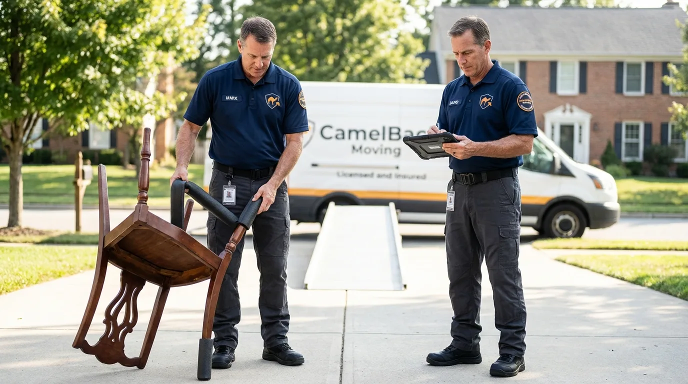 Movers inspecting furniture for damage prevention before loading in Fort Thomas, KY