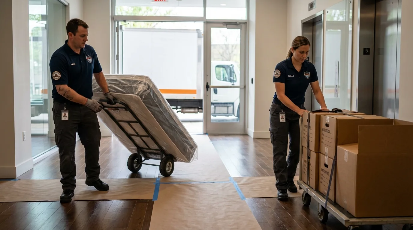 Professional apartment movers loading elevator in Fort Thomas, KY